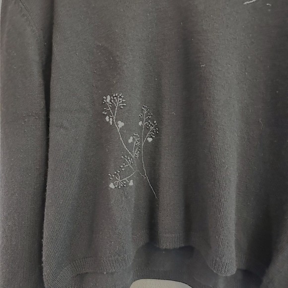 VTG 90s Black Jones New York BOHO beaded tree branch pullover wool sweater SZ XL - Picture 2 of 7